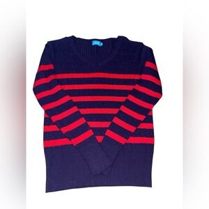 Cielo Navy and Red Striped V-Neck Sweater